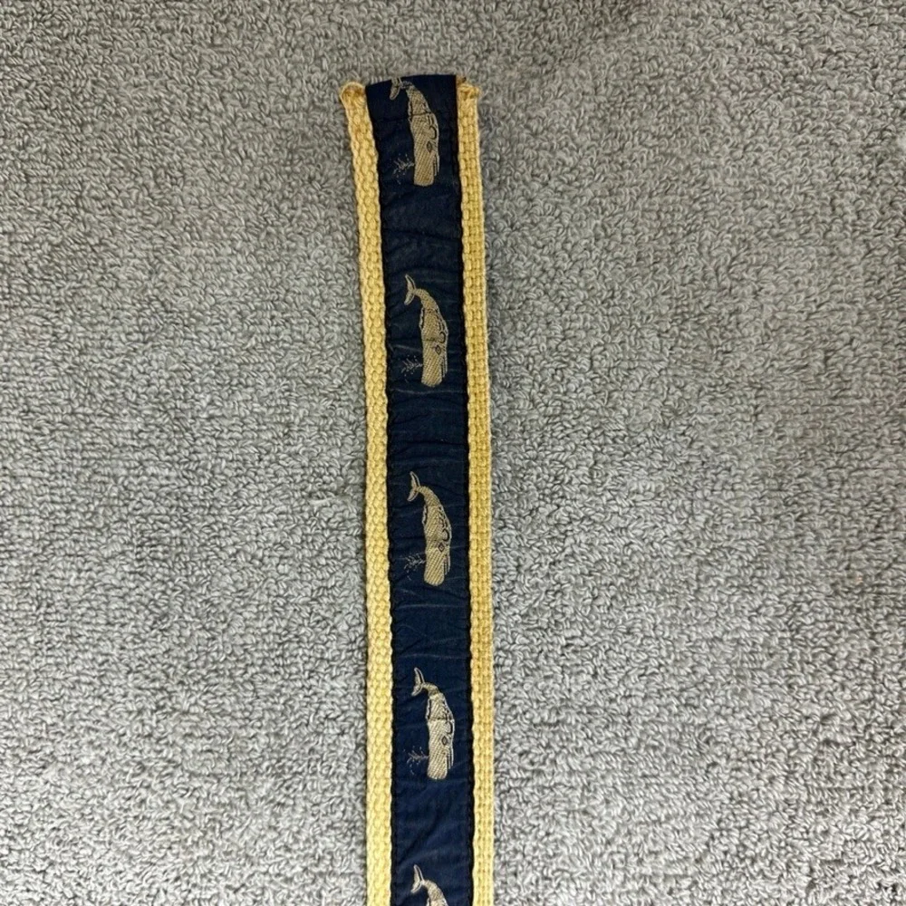 Cape Cod Canvas Woods Hole Whale D-Ring Belt Navy Yellow Nautical Mens 38.5 Inch